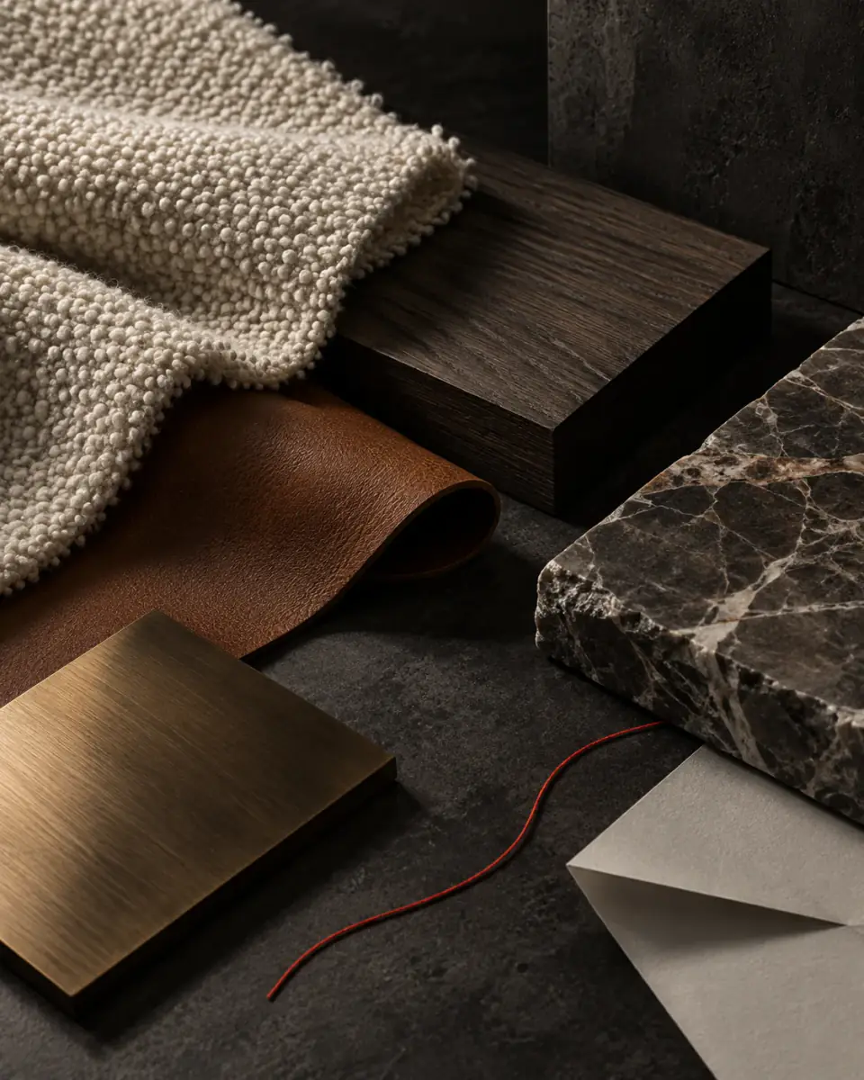 MAVORA material study: fabric, oak and stone