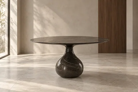 Round DT1142 dining table in a calm neutral interior